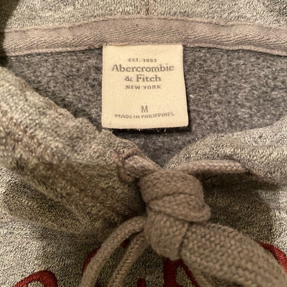 Abercrombie & Fitch Gray Hoodie with Red Logo on Front Shirt, Long Sleeve Size M - Picture 6 of 7